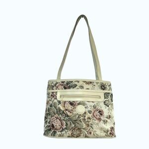 Mitzi cream pink floral tapestry vintage handbag